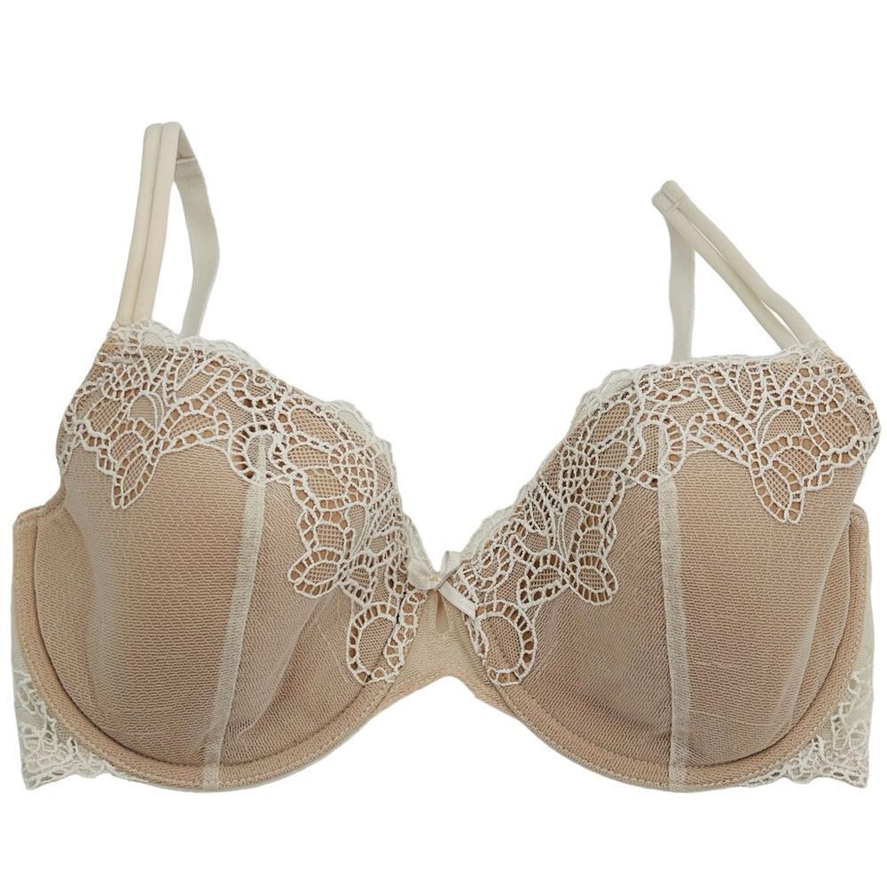 Wacoal b. Tempt’d lace overlay lined underwire bra size 32DD ivory over tan